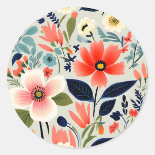 Sticker Rond Motif floral vintage avec des couleurs vives