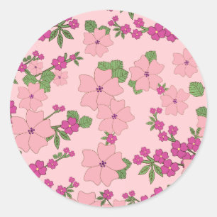 Sticker Rond Motif floral, violet et violet pastel,