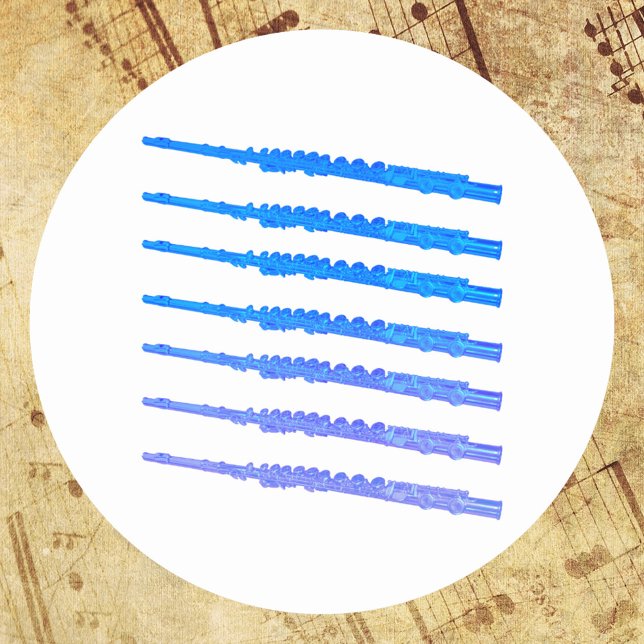 Sticker Rond Motif Flutes Blue Ombre (Stickers that have a pattern of flutes done in blue ombre)