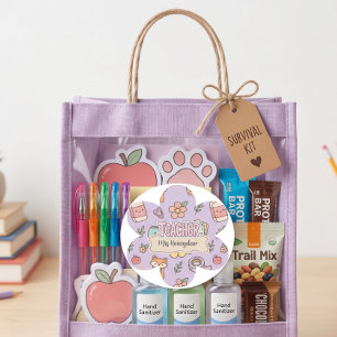 Sticker Rond Motif fournitures scolaires enseignant violet