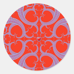 Sticker Rond Motif fractal du coeur rouge