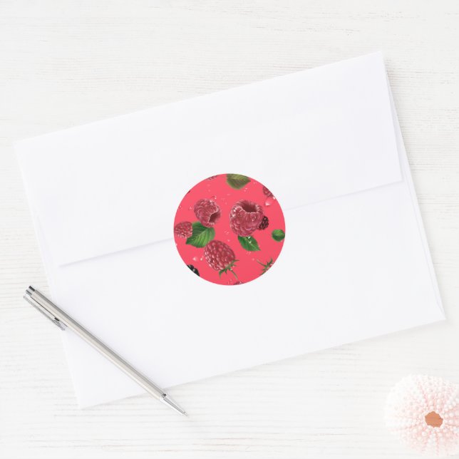 Sticker Rond Motif framboise (Enveloppe)