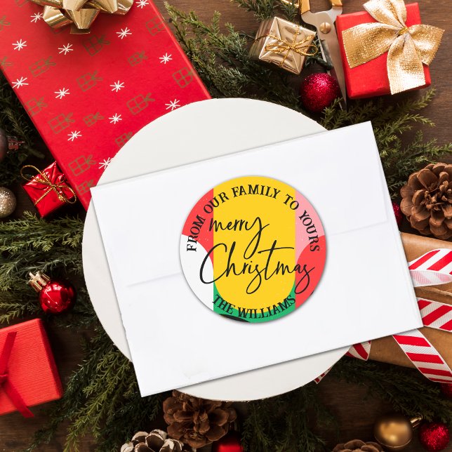 Sticker Rond Motif géométrique abstrait Joyeux Noël (Abstract Geometric Pattern Cute Merry Christmas Classic Round Sticker)