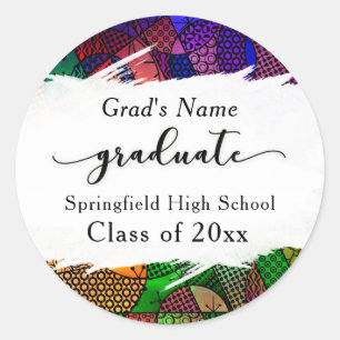Sticker Rond Motif Géométrique Coloré Coup de Pinceau Graduatio