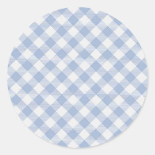 Sticker Rond Motif Gingham Bleu Clair Imprimé Carreaux Classiqu