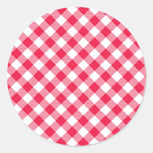Sticker Rond Motif Gingham Rouge et Blanc Classique Rustique