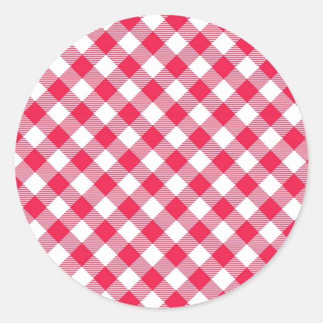 Sticker Rond Motif Gingham Rouge et Blanc Classique Rustique (Devant)