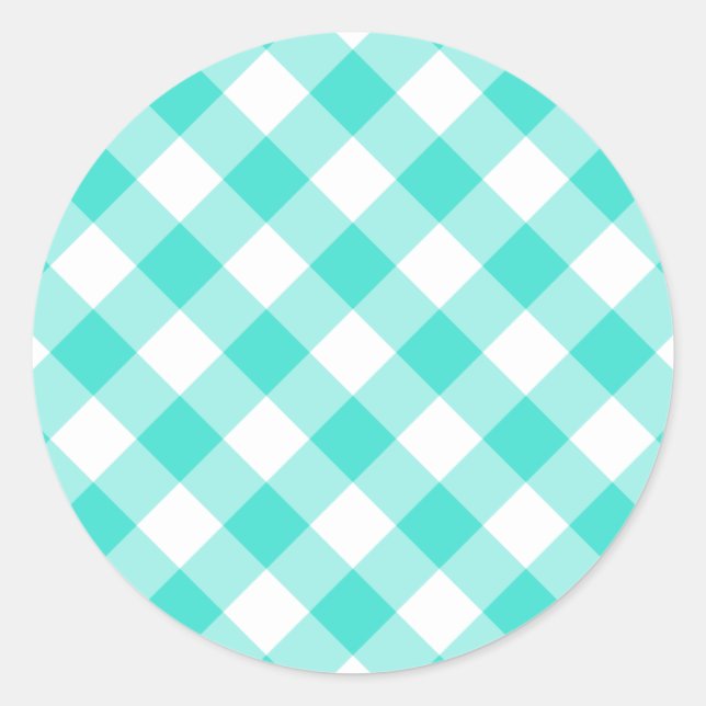 Sticker Rond Motif Gingham Turquoise (Devant)