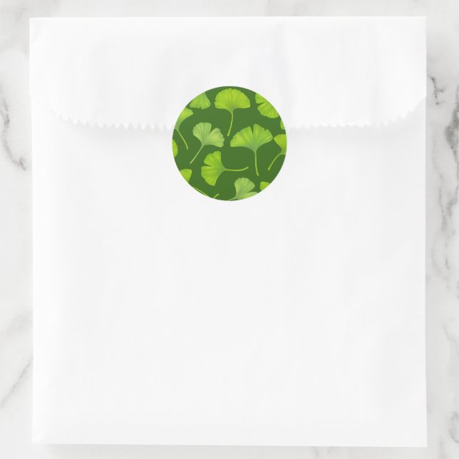 Sticker Rond Motif Ginkgo sur vert foncé (Sac)