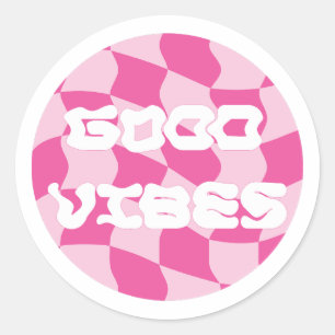 Sticker Rond Motif Good Vibes rose Y2K