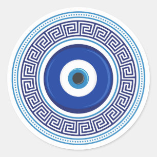 Sticker Rond Motif grec mal oeil Nazar