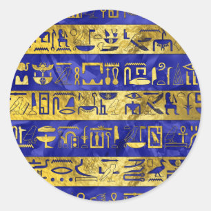 Sticker Rond Motif hiéroglyphes d'Égypte dorée