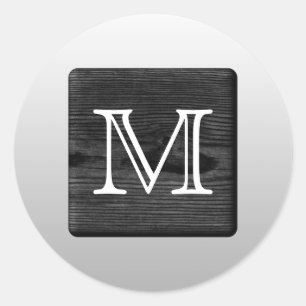 Sticker Rond Motif imprimé et lettre personnalisée. Noir et bla