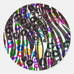 Sticker Rond Motif imprimé multi-animaux funky couleurs vives