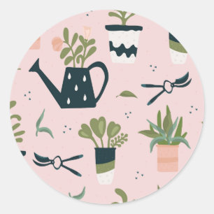 Sticker Rond Motif imprimé Whimsical Pink Gardening