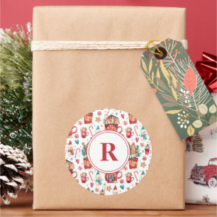 Sticker Rond Motif initial Maisons & Friandises 3-en-1