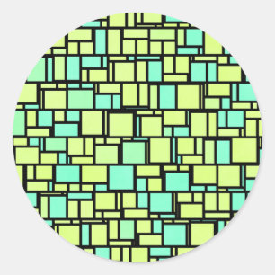Sticker Rond Motif jaune vert géométrique