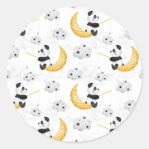 Sticker Rond Motif joli de panda pêcheur à l'aquarelle