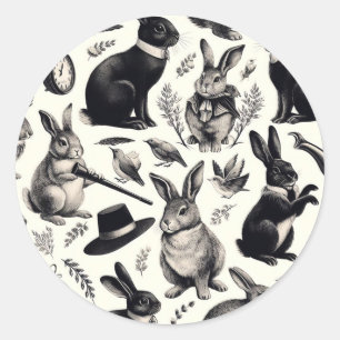 Sticker Rond Motif lapin Vintage