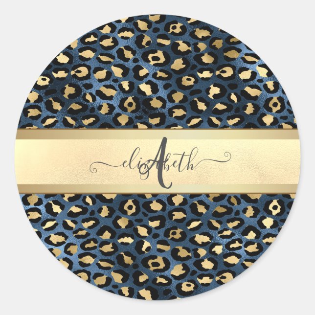 Sticker Rond Motif léopard Bronze Noir Monogramme    (Devant)