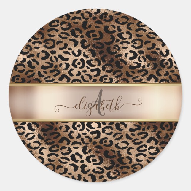 Sticker Rond Motif léopard Bronze Noir Monogramme (Devant)
