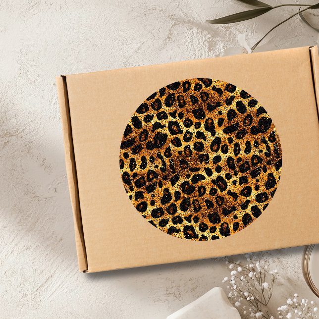 Sticker Rond Motif léopard marron doré pailleté de luxe (Créateur téléchargé)