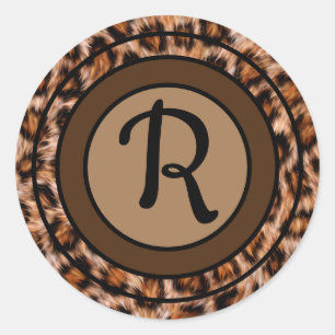 Sticker Rond Motif léopard Monogramme