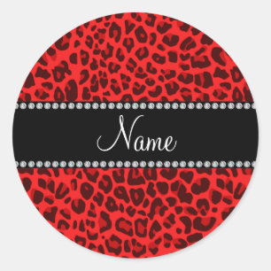 Sticker Rond motif léopard rouge de nom personnalisé