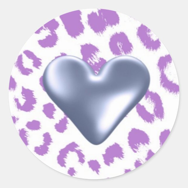 Sticker Rond Motif Léopard Violet avec Cœur (Devant)