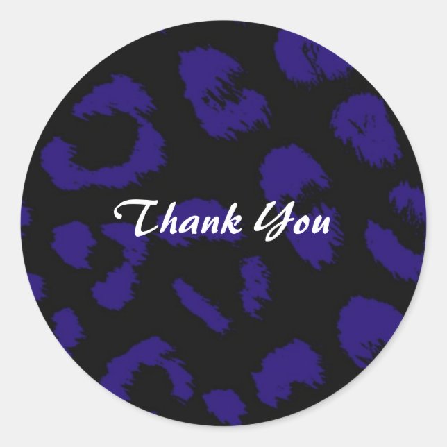 Sticker Rond Motif léopard violet et noir Merci (Devant)
