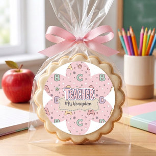 Sticker Rond Motif lettres école professeur rose