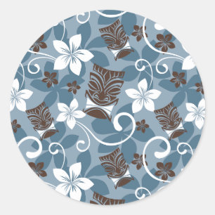 STICKER ROND MOTIF LUAU TIKI (BLEU)