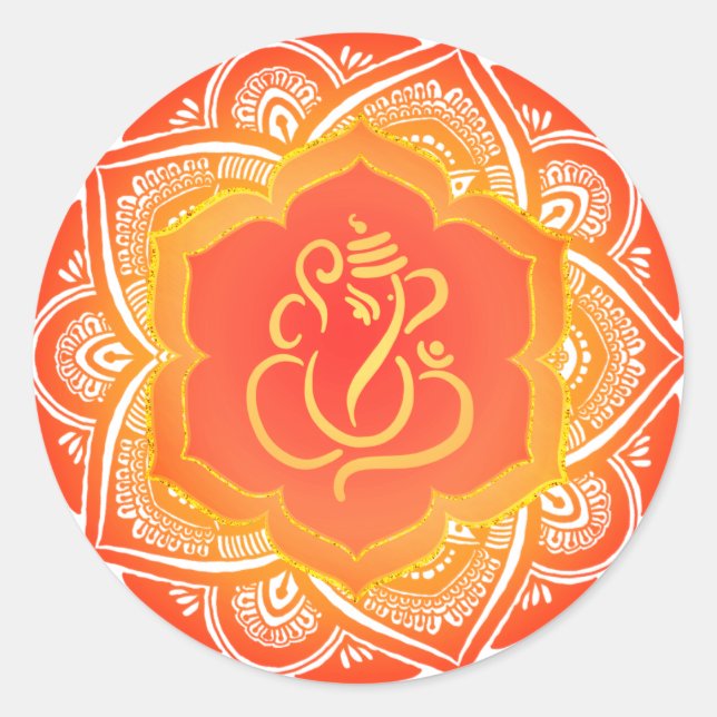 Sticker Rond Motif Mandala Ganesh de Fête/ Dieu Indien  (Devant)