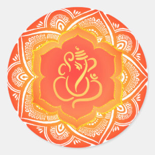 Sticker Rond Motif Mandala Ganesh Festif/ Dieu Indien 