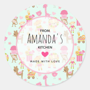 Sticker Rond Motif mignon avec Happy Animals & Toys Cuisine