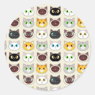 Sticker Rond Motif mignon d'expressions de chat