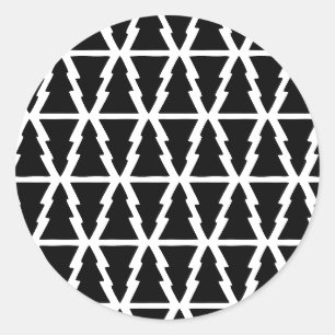 Sticker Rond Motif minimaliste d'arbre de Noël noir et blanc