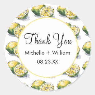 Sticker Rond Motif moderne aquarelle Mariage Lemon