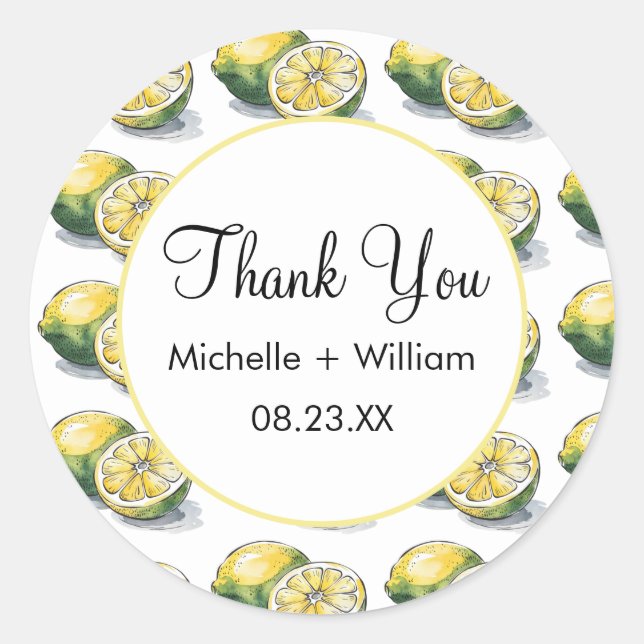 Sticker Rond Motif moderne  aquarelle Mariage Lemon (Devant)