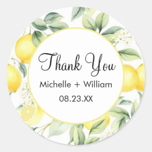 Sticker Rond Motif moderne  aquarelle Mariage Lemon