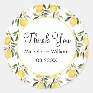 Sticker Rond Motif moderne aquarelle Mariage Lemon