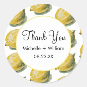Sticker Rond Motif moderne aquarelle Mariage Lemon