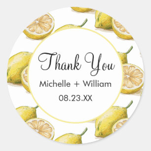Sticker Rond Motif moderne aquarelle Mariage Lemon