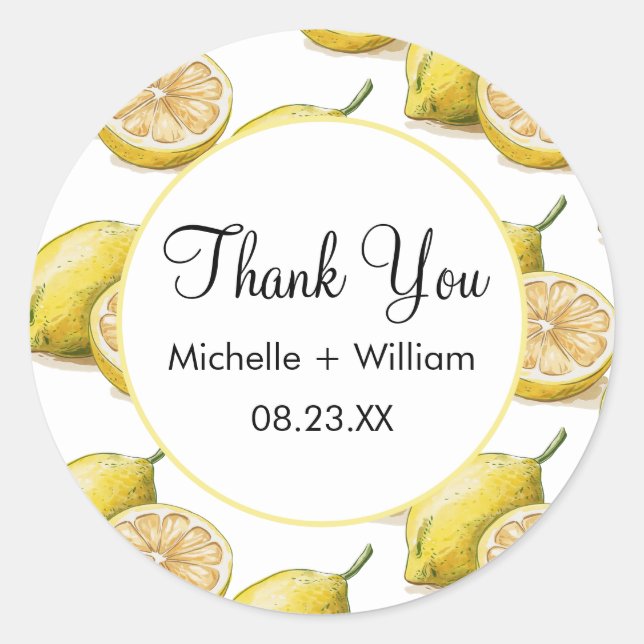 Sticker Rond Motif moderne  aquarelle Mariage Lemon (Devant)
