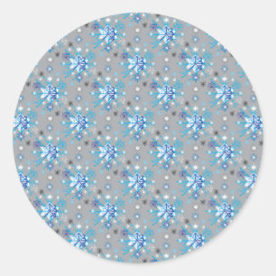 Sticker Rond Motif moderne gris et bleu Holiday Snowflakes