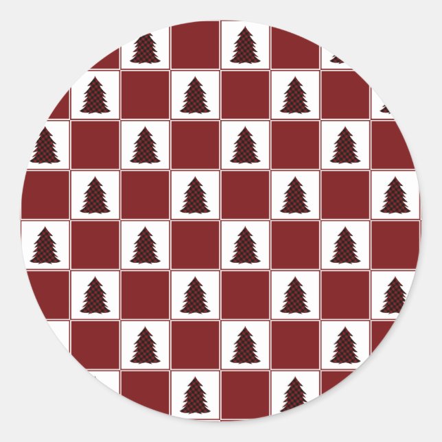 Sticker Rond Motif moderne Red Buffalo Plaid Christmas Tree (Devant)