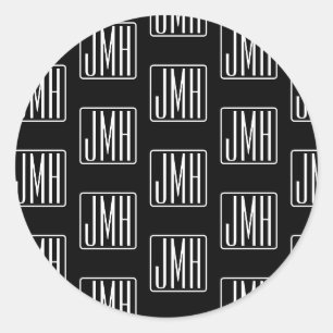 Sticker Rond Motif monogramme moderne   Noir & Blanc