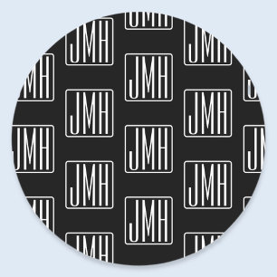 Sticker Rond Motif monogramme moderne Noir & Blanc