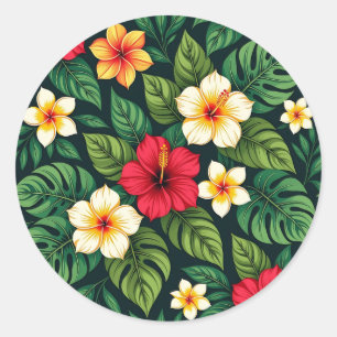Sticker Rond Motif Monstera Hibiscus Tropical