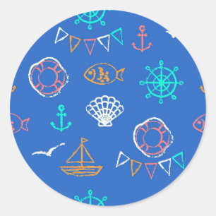 Sticker Rond Motif nautique 1 de dessin de craie